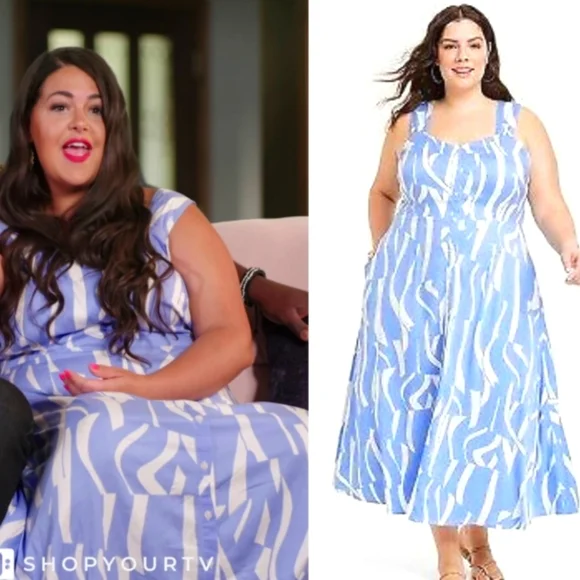 Ava & Viv Plus Size Button Light Blue And White Stretchy Midi Dress. Size XXL - Picture 3 of 8